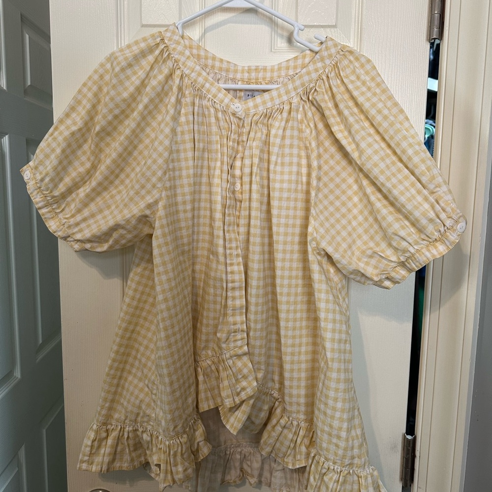 Yellow Gingham Women's Pajama Top